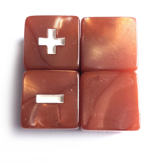 Bronze Armour Fate Dice - Rustic Brown Pearl with White Symbols