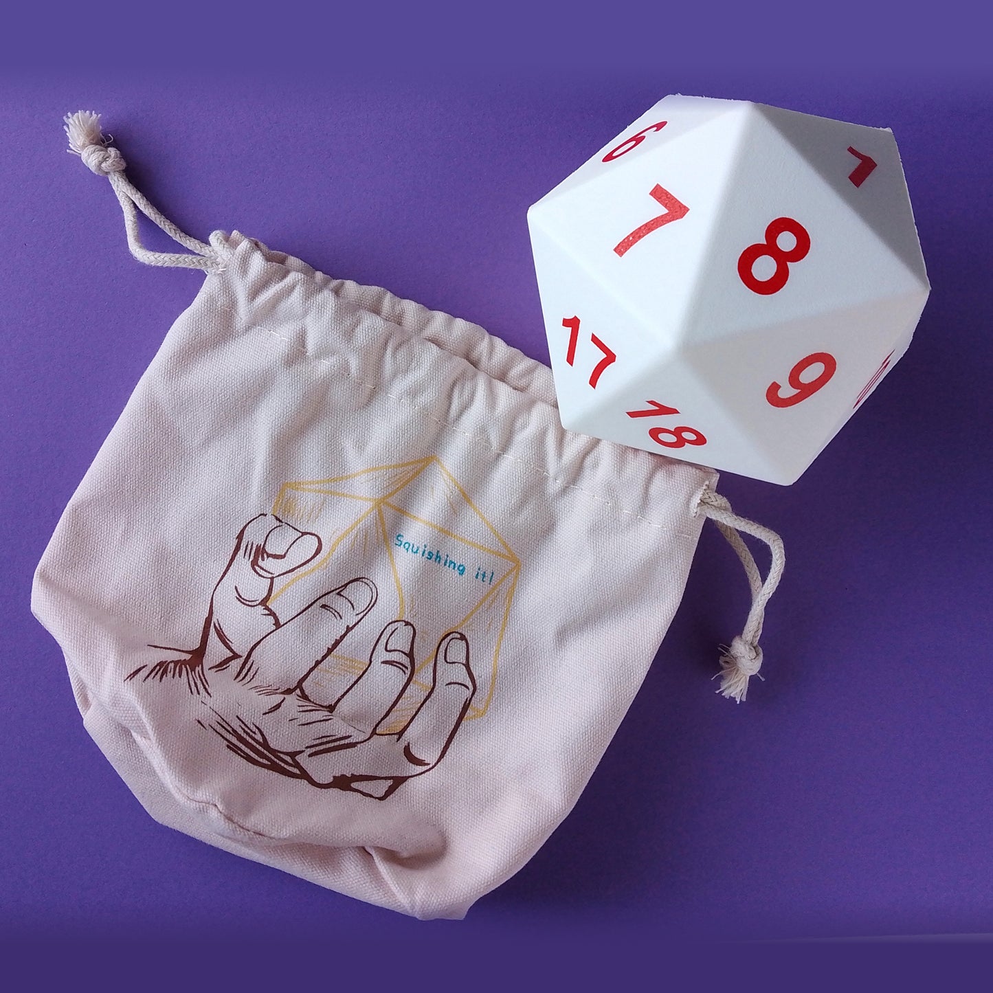 Squishy White D20 Dice in White with Red Numbers