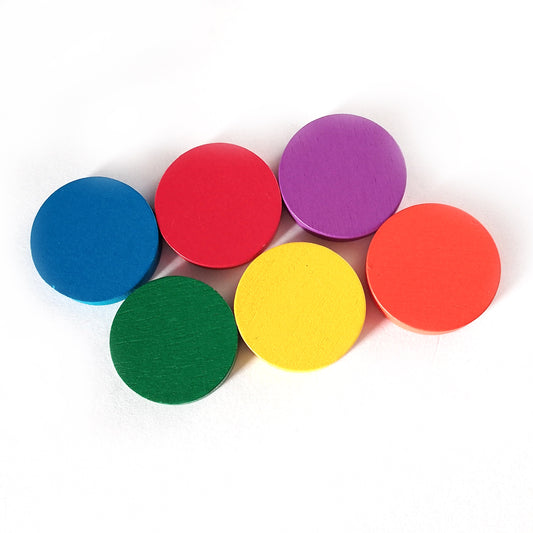 Set of 6 wooden 25mm round counters for board games