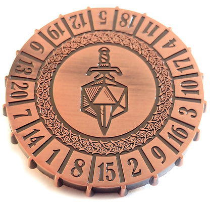 Metal D20 Spinner Dice in Antique Copper