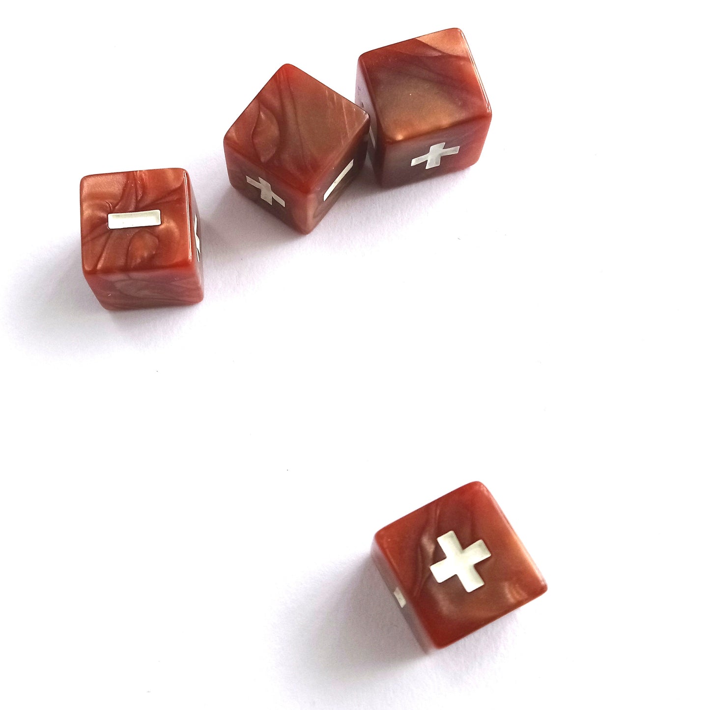 Bronze Armour Fate Dice - Rustic Brown Pearl with White Symbols