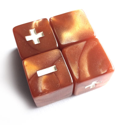 Bronze Armour Fate Dice - Rustic Brown Pearl with White Symbols