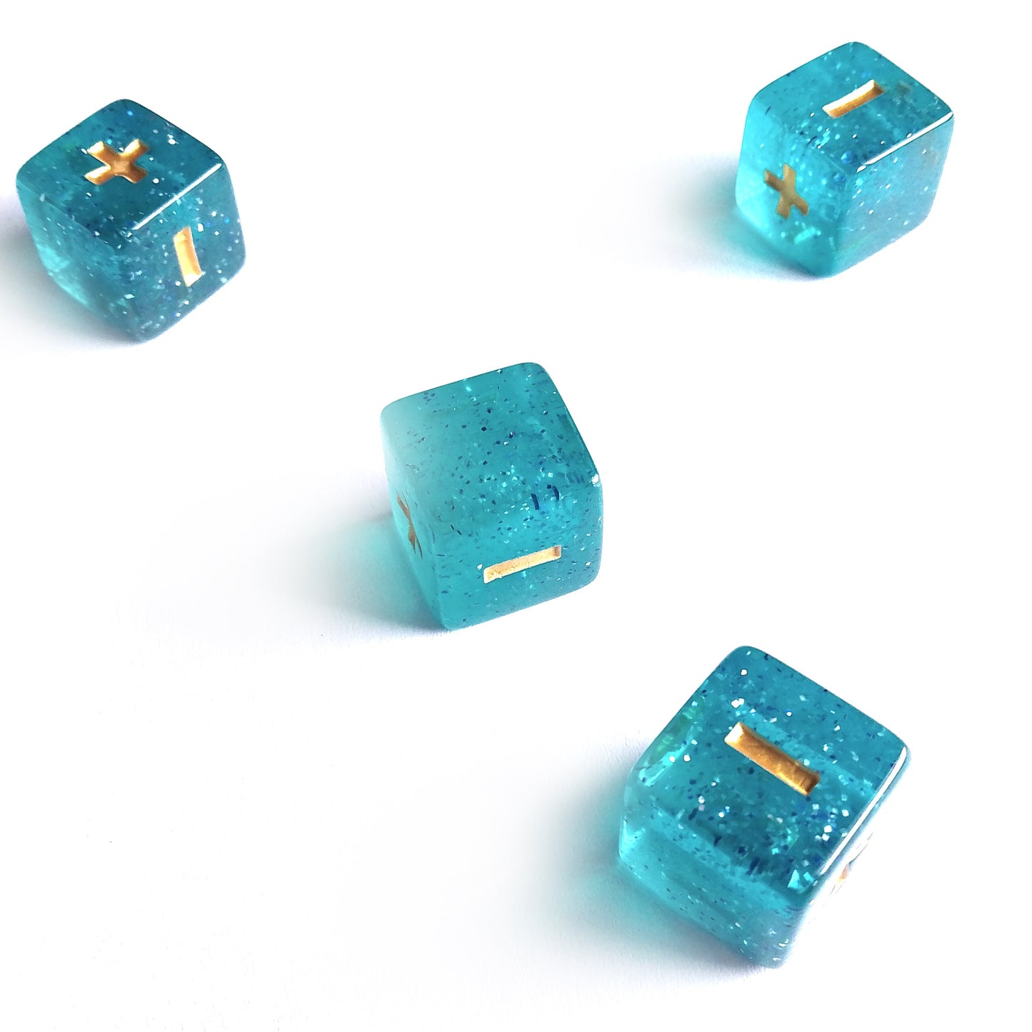 Celestial Seas Fudge Dice - Glittery Aqua with Gold Symbols