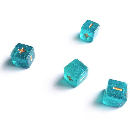 Celestial Seas Fudge Dice - Glittery Aqua with Gold Symbols