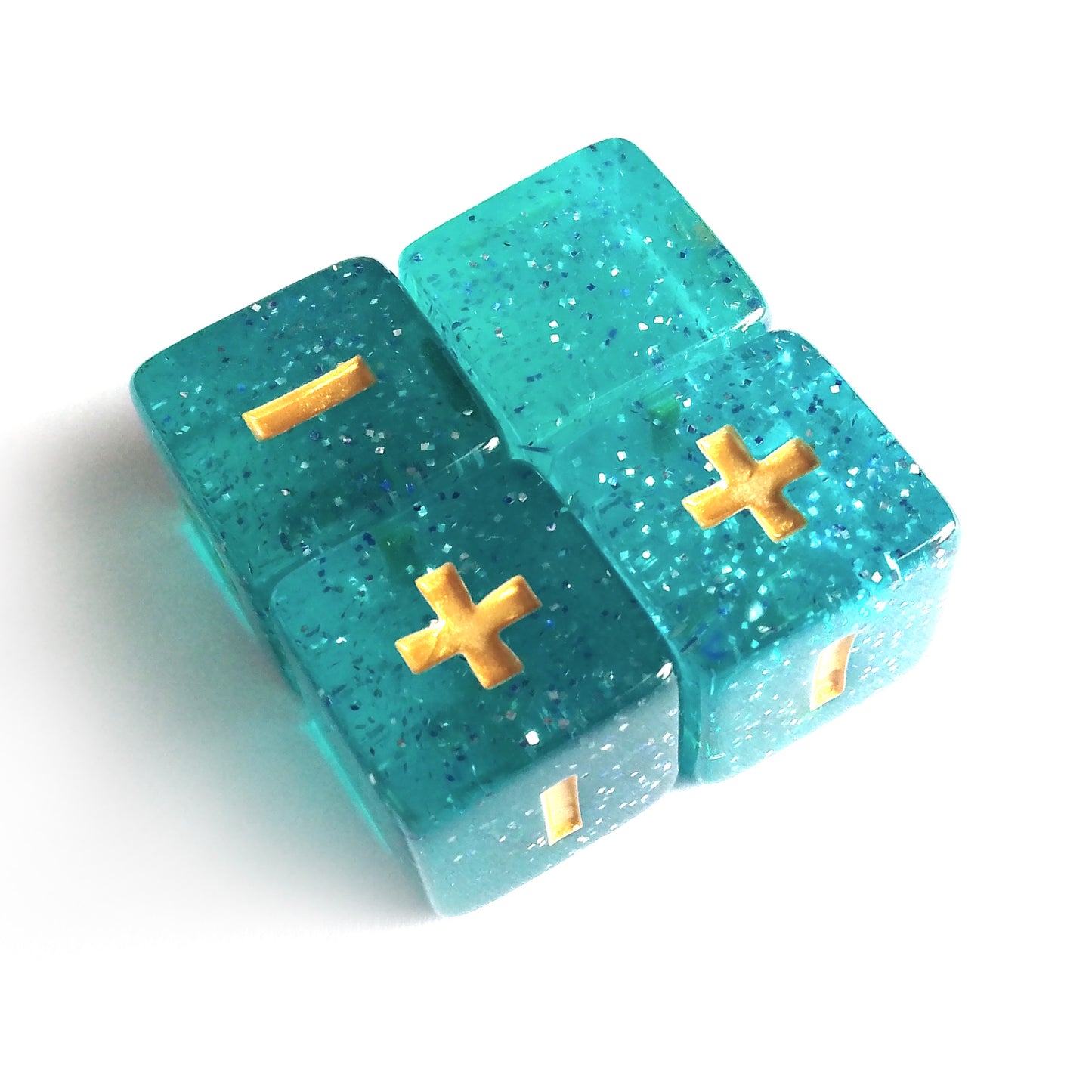Celestial Seas Fudge Dice - Glittery Aqua with Gold Symbols