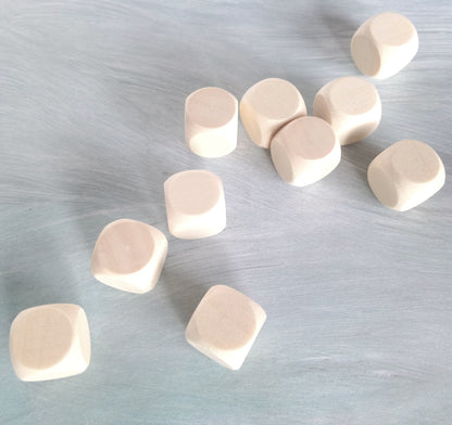 10 Wooden D6 Blank Dice (16mm) Components for TTRPGS and Board Games