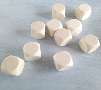 10 Wooden D6 Blank Dice (16mm) Components for TTRPGS and Board Games