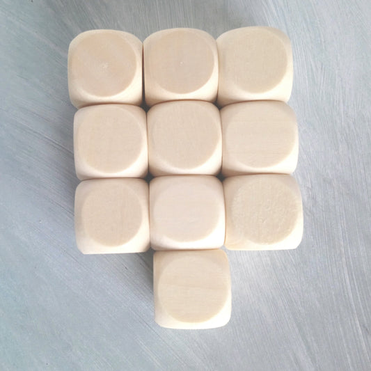 10 Wooden D6 Blank Dice (16mm) Components for TTRPGS and Board Games