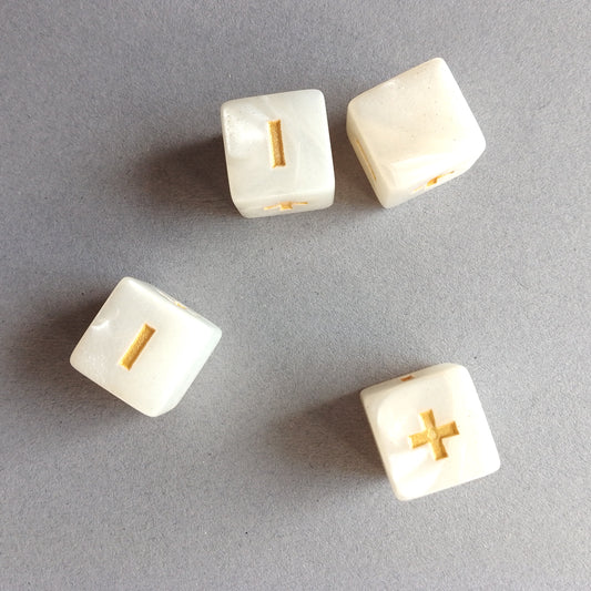 Forbidden Treasure Fate Dice - White Pearl with Gold Symbols
