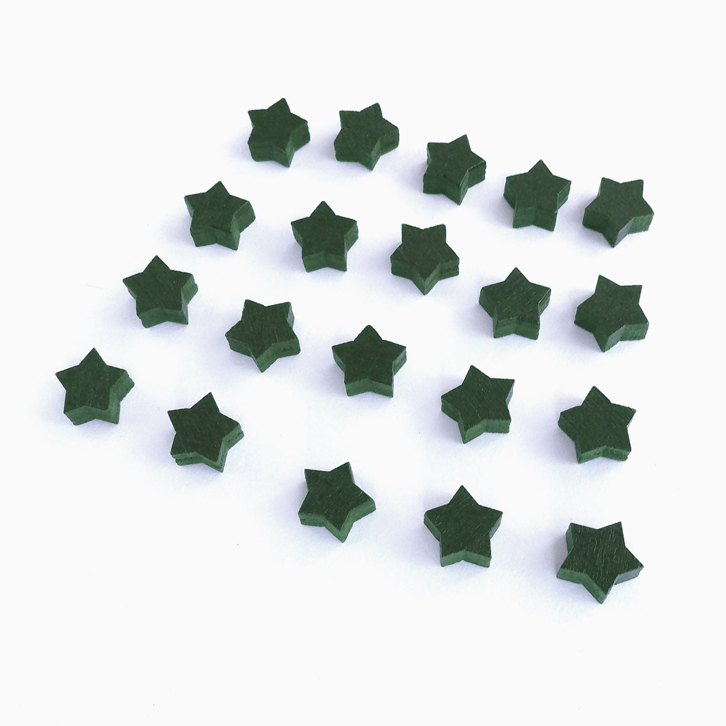 20 Wooden Star Tokens in Dark Forest Green