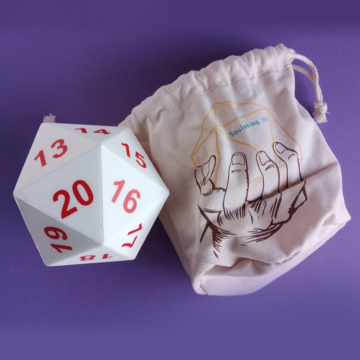 Squishy White D20 Dice in White with Red Numbers