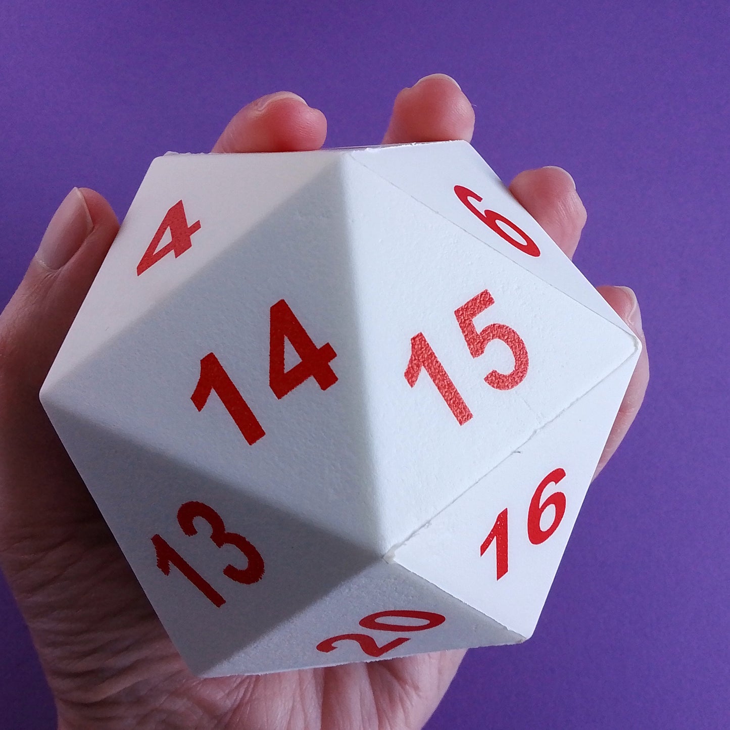 Squishy White D20 Dice in White with Red Numbers