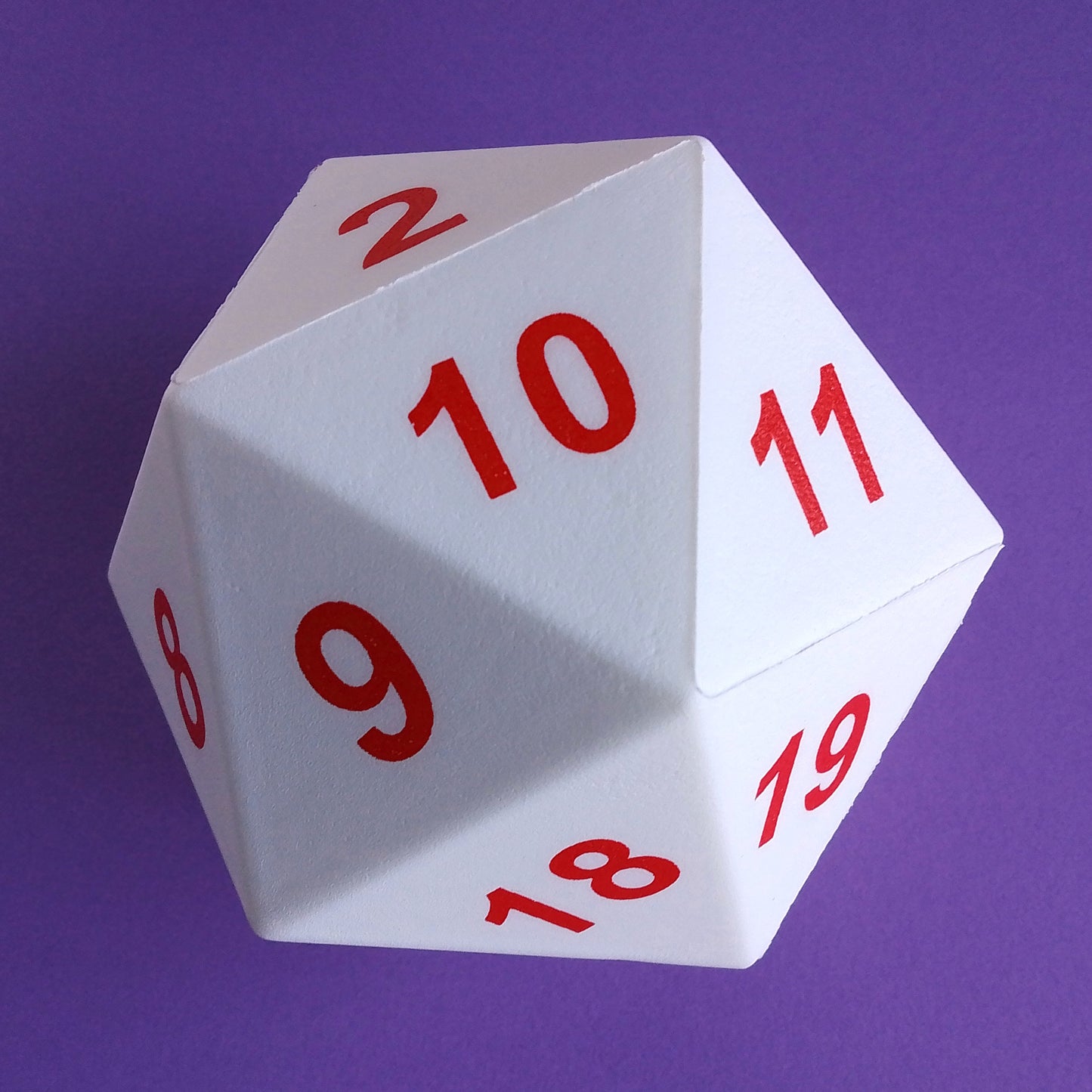 Squishy White D20 Dice in White with Red Numbers