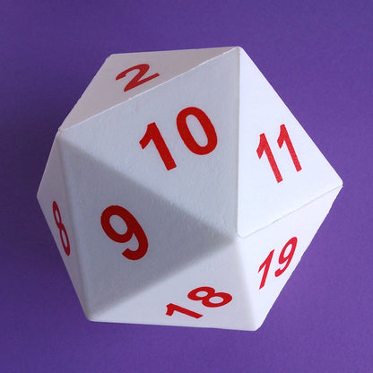Squishy White D20 Dice in White with Red Numbers