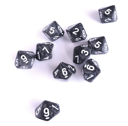 D10 Dice Set Pearl Black with White Numbers 10pcs
