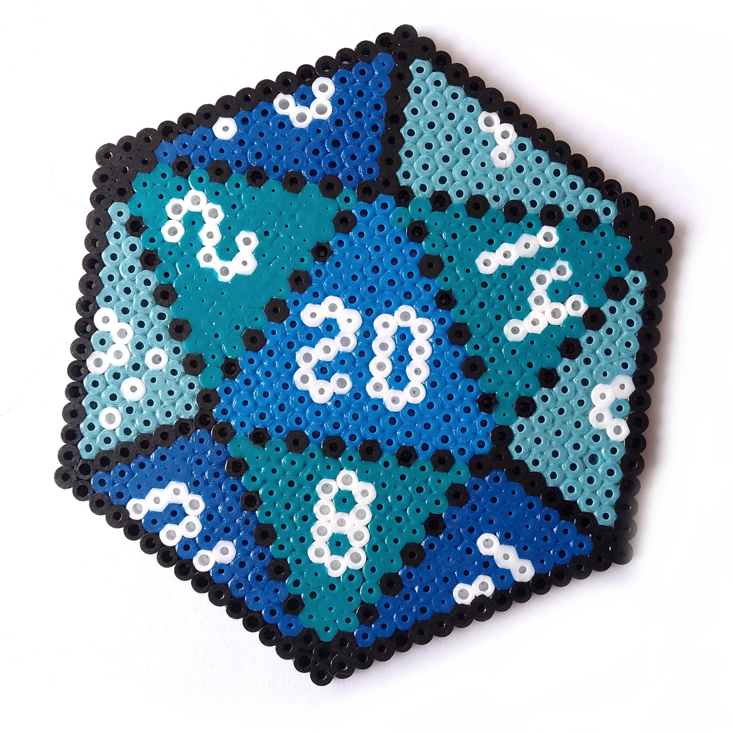 Blue and Green D20 Dice Pixel Art- TTRPG Wall Art