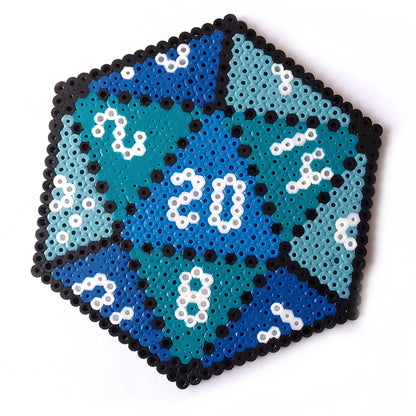 Blue and Green D20 Dice Pixel Art- TTRPG Wall Art