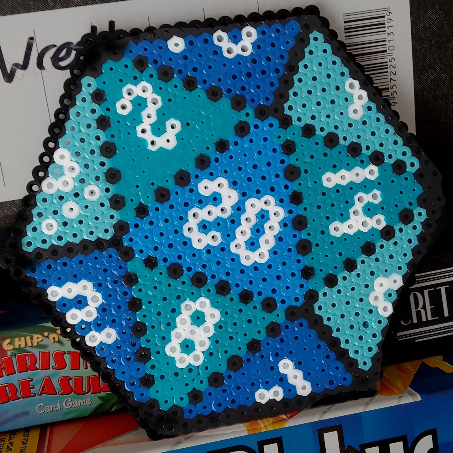 Blue and Green D20 Dice Pixel Art- TTRPG Wall Art