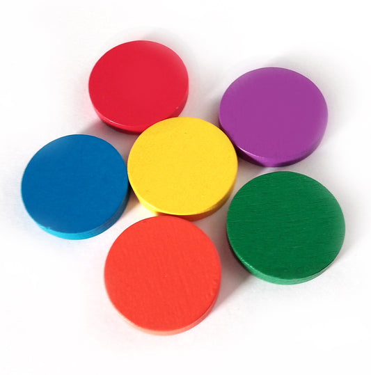 Set of 6 wooden 25mm round counters for board games