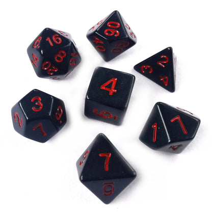 Black RPG Dice Set with Red Numbers 7pcs D20