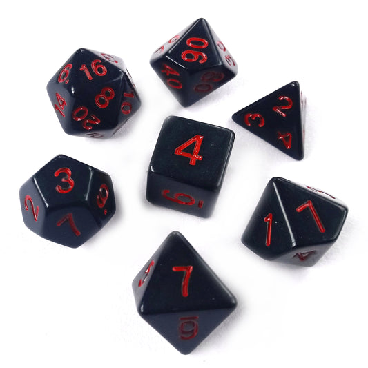 Black RPG Dice Set with Red Numbers 7pcs D20