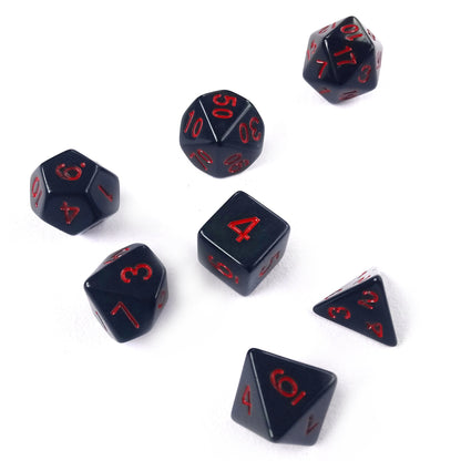 Black RPG Dice Set with Red Numbers 7pcs D20