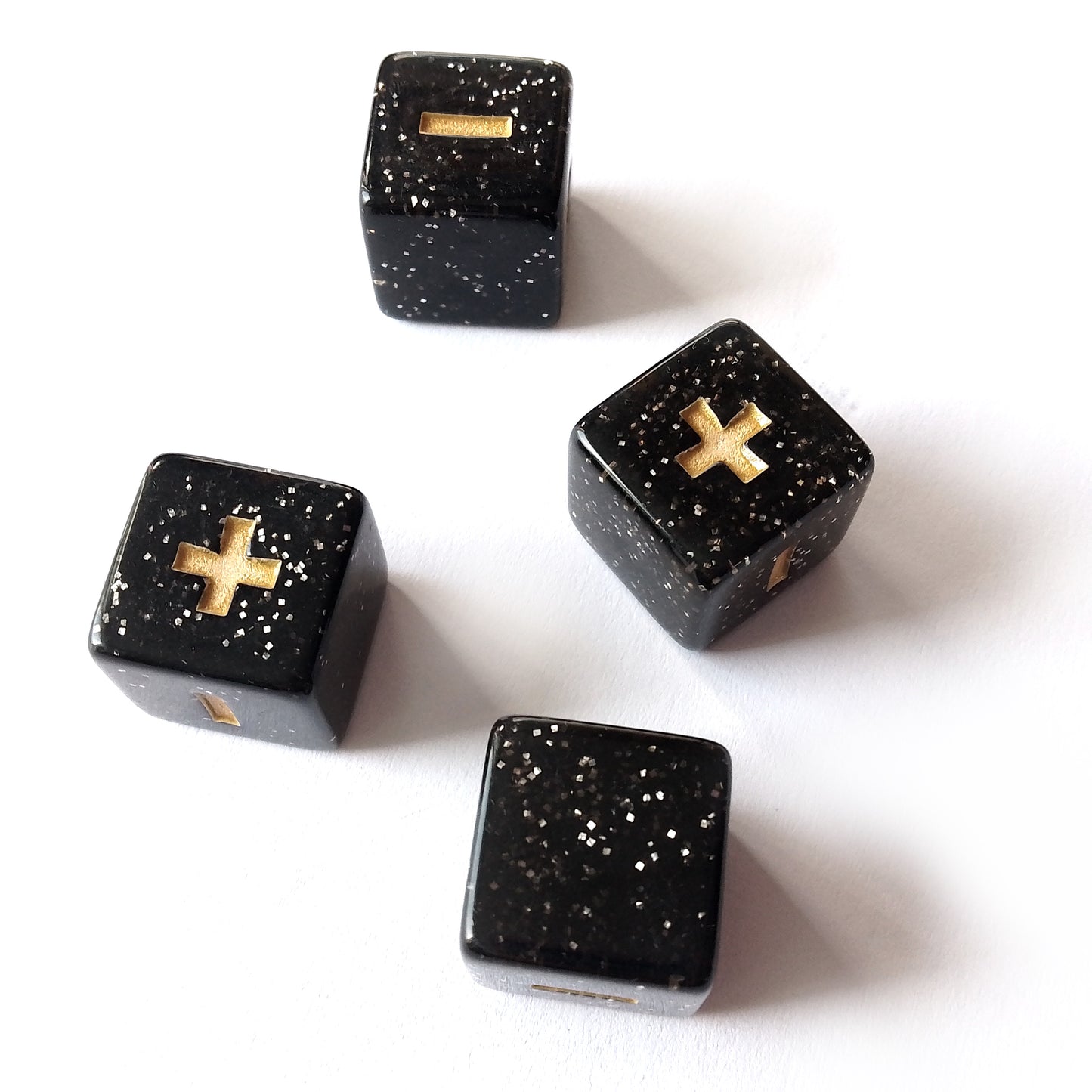Stardust Fate Dice - Glittery Black with Gold Symbols