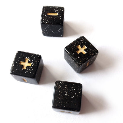Stardust Fate Dice - Glittery Black with Gold Symbols