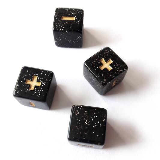Stardust Fate Dice - Glittery Black with Gold Symbols